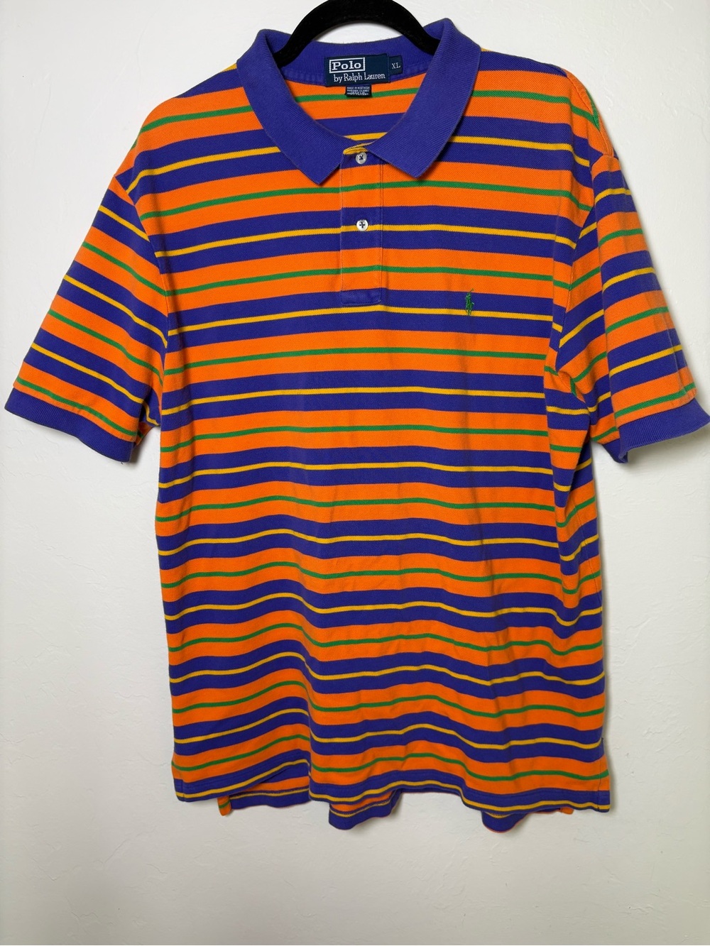 Polo by Ralph Lauren Men's XL Orange Striped Cotton Knit Polo Pony Logo